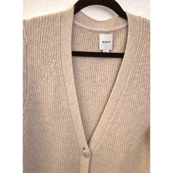 Maeve Creamy Tan Wool Blend Long Sleeve Hourglass Button Front Cardigan XL GUC - Picture 3 of 10